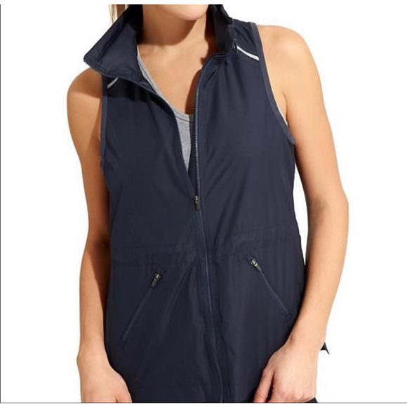 Athleta Jackets & Blazers - NWT Women’s Athleta Speedwork Vest Navy size XS Water Repellent Long Reflective